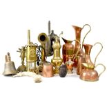 A large collection of assorted metalware to include an M&Q Protector miners' lamp,