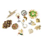 Six various brooches to include gem-set examples, further costume jewellery, etc.