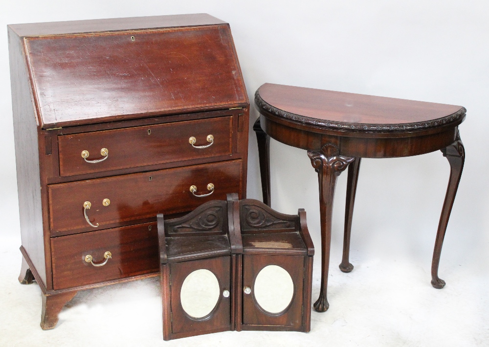 An Edwardian mahogany inlaid bureau, - Image 2 of 5