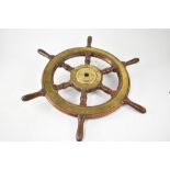 A brass bound oak ship's wheel, diameter 60cm.