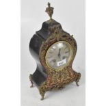 A boulle work mantel clock, the silvered dial set with Roman numerals, movement striking on a coil,