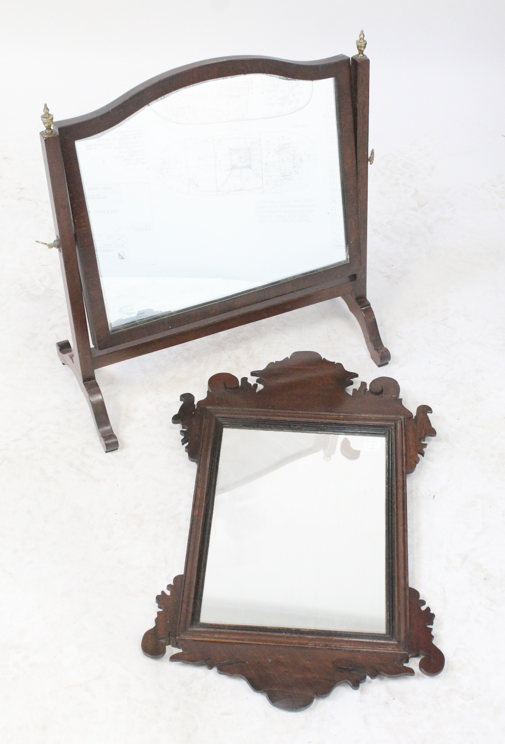 An Edwardian rectangular dressing table swing mirror and a Victorian mahogany fretwork wall hanging - Image 2 of 2