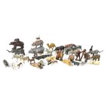 A collection of early/mid-20th century metal zoo animals to include hippopotamus, lions, brown bear,