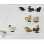 A small collection of lead hens to include Black Leghorn, Buff Rock,