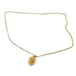 A 9ct gold rolo link necklace with a 9ct front and back oval double locket, length 48cm,