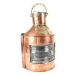 An early 20th century Grier Mackay Ltd Glasgow copper and brass ship's Port lamp (side) with burner,