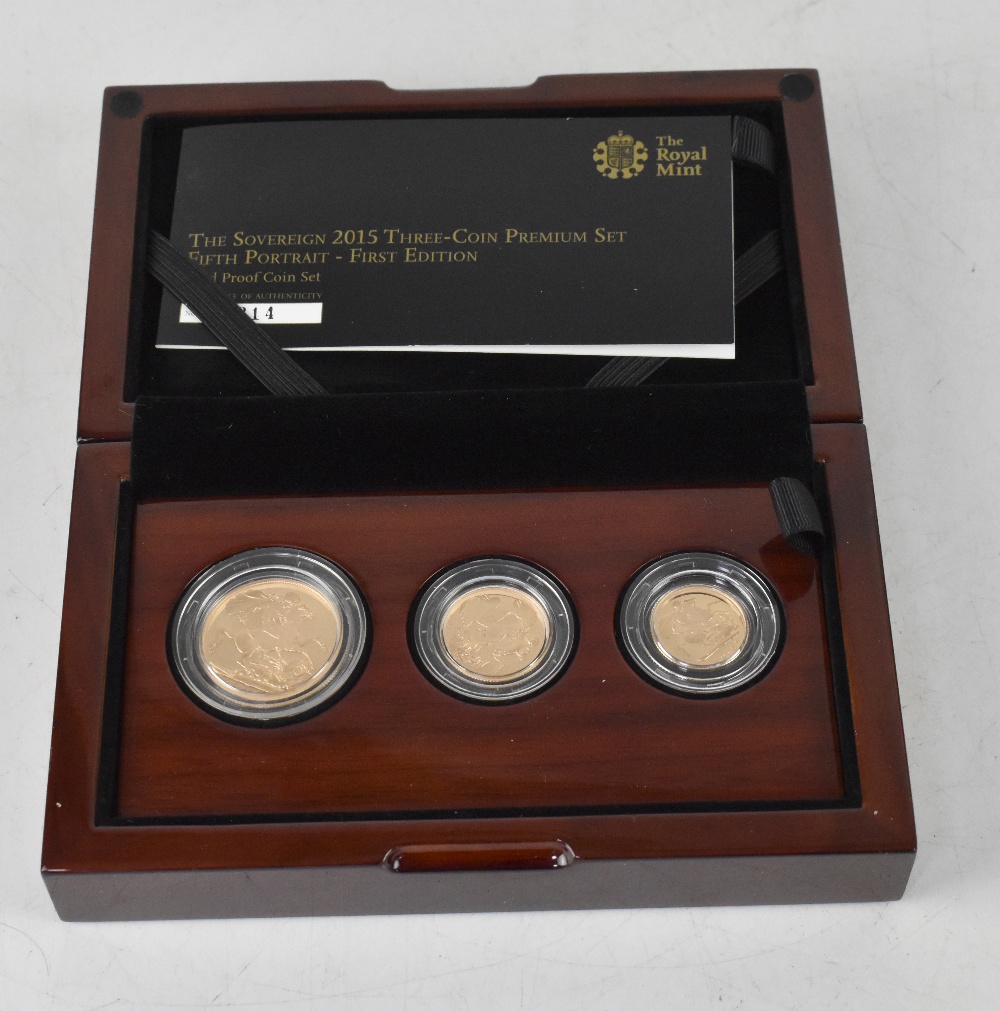 A 2015 three gold coin premium set consisting of a double sovereign,