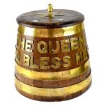 A Royal Navy rum tub part coopers' barrel, brass banded and brass lettering,