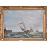 20th CENTURY CONTINENTAL SCHOOL; oil on canvas, a French sailing boat leaving port in stormy waters,