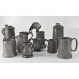 Various antique and vintage pewter tankards and mugs, four inscribed with Pembroke College,