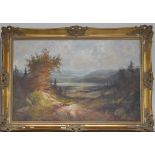 H DIESTI(?) (Continental, 20th century); acrylic on canvas, mountainous landscape with lake, signed,