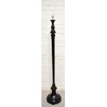 An early-mid 20th century black lacquered standard lamp of cylindrical form with chinoiserie