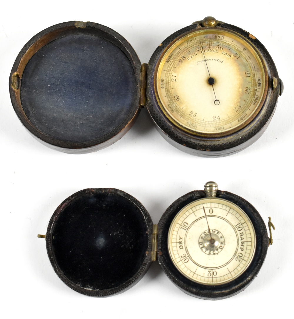 A brass cased pocket thermometer with silvered dial, diameter 47mm, fitted in original circular