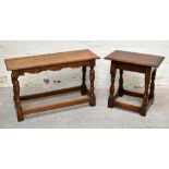 A 17th century style oak joint stool, with rectangular top on turned and block legs, height 45cm,