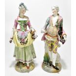 MEISSEN; a pair of late 19th century figures of a male and female companion in 18th century dress,