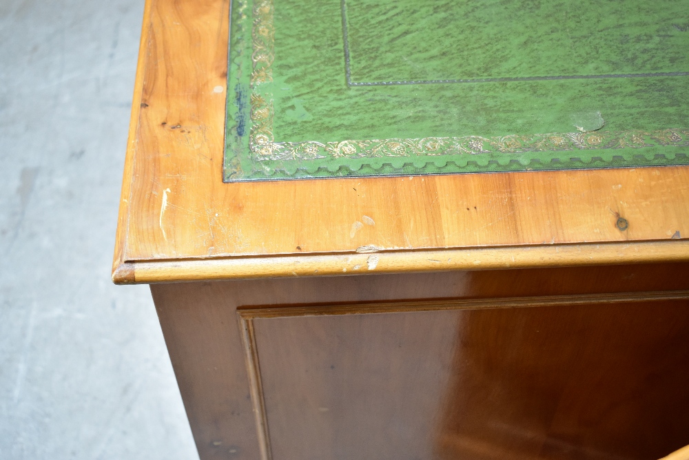 Three reproduction yew wood filing cabinets, each with a green leather inset top above two filing - Image 5 of 7