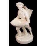 MINTON; a 19th century Blanc de Chine figure depicting a male carrying a oval basket, raised on