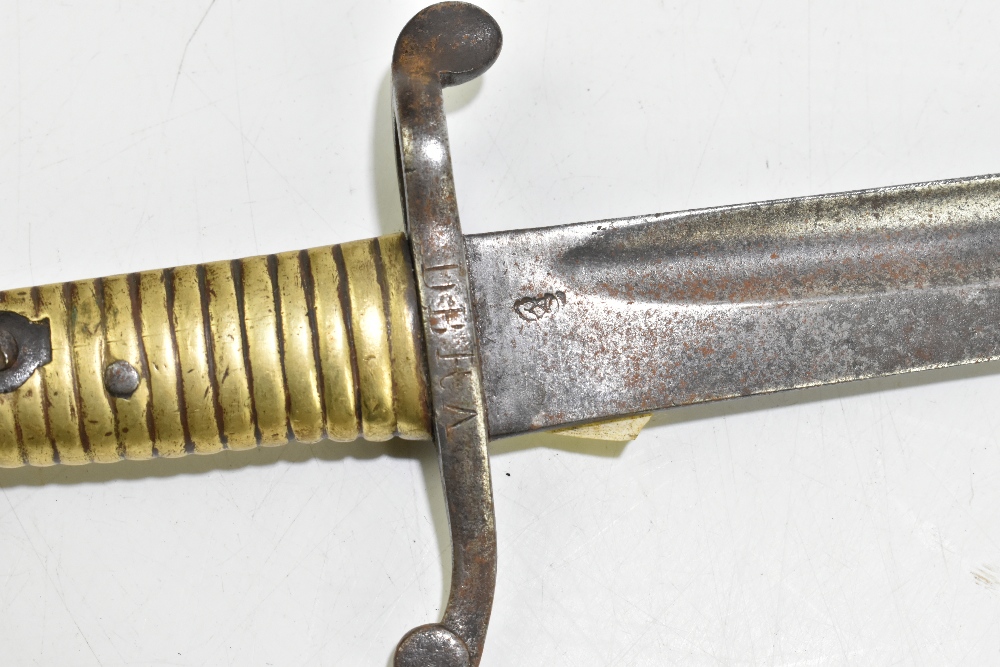 A late 19th/early 20th century Chassepot-type bayonet, the fullered blade bearing bust of knight - Image 3 of 5