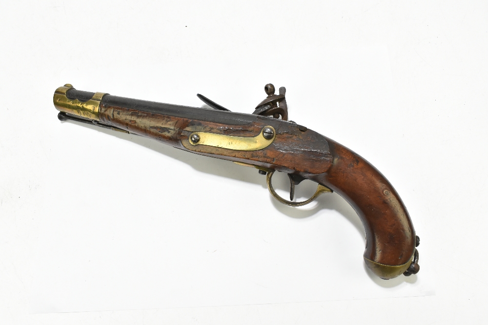 A 19th century Belgian flintlock pistol with 9.5" barrel, plain lock plate stamped '853' and - Image 8 of 12