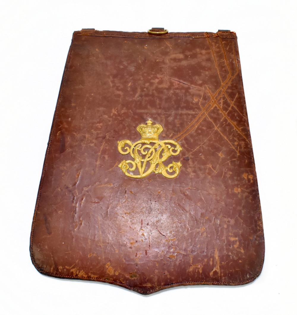 A Victorian maroon leather dispatches folder with gilt VR Royal cipher to front and pouch to