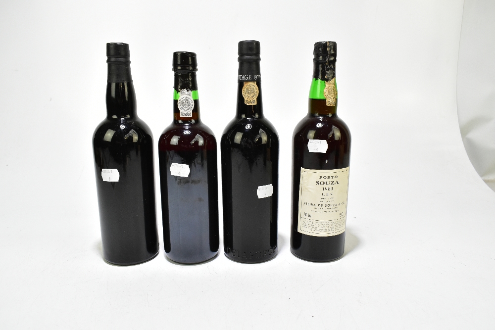 PORT; four bottles comprising Delaforce 1977, Souza 1981 L.B.V. (bottled 1987), Tanners Crusted - Image 2 of 2