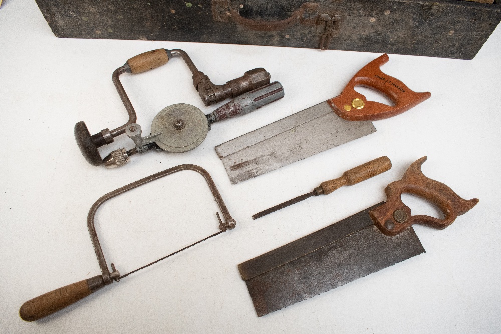 A tool chest housing a group of vintage tools including saw, chisels, brace, etc.Additional - Image 4 of 4