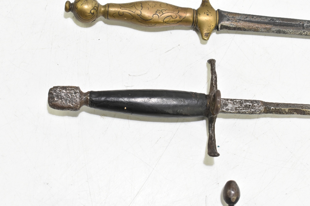 Four daggers including a parrying-type example, the brass hilted example stamped to blade 'In - Image 3 of 9