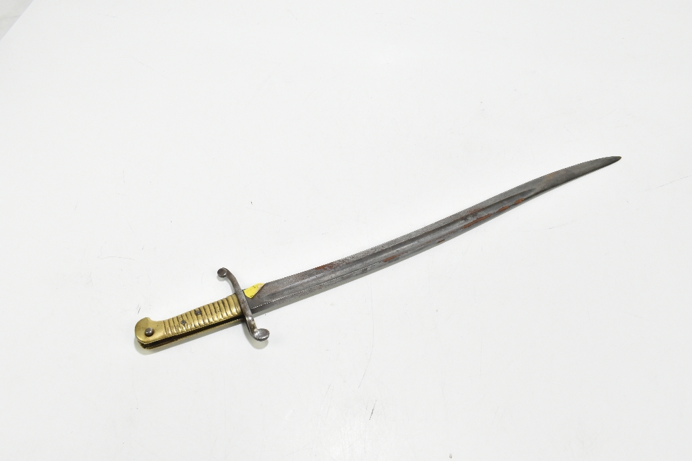 A late 19th/early 20th century Chassepot-type bayonet, the fullered blade bearing bust of knight - Image 5 of 5