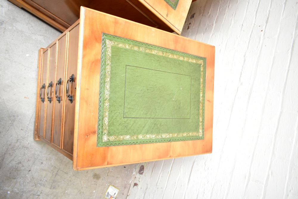 Three reproduction yew wood filing cabinets, each with a green leather inset top above two filing - Image 4 of 7