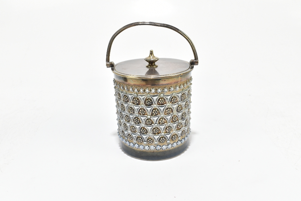 DOULTON LAMBETH; an Art ware preserve jar and cover with silver plated mounts, cover and swing - Image 8 of 10