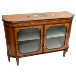 An Edwardian painted satinwood Sheraton Revival side cabinet, the top decorated with an oval panel