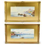 GORDON RAY; a pair of watercolours, 'Rocks at Land's End, Lantern Hill, Ilfracombe', signed, 19.5