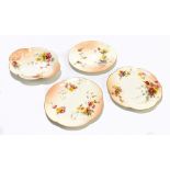 ROYAL WORCESTER; four blush ivory dishes comprising two similar shaped circular plates painted