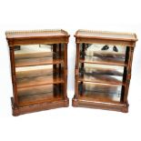 A good pair of Victorian inlaid satinwood, burr walnut and amboyna pier cabinets with three-