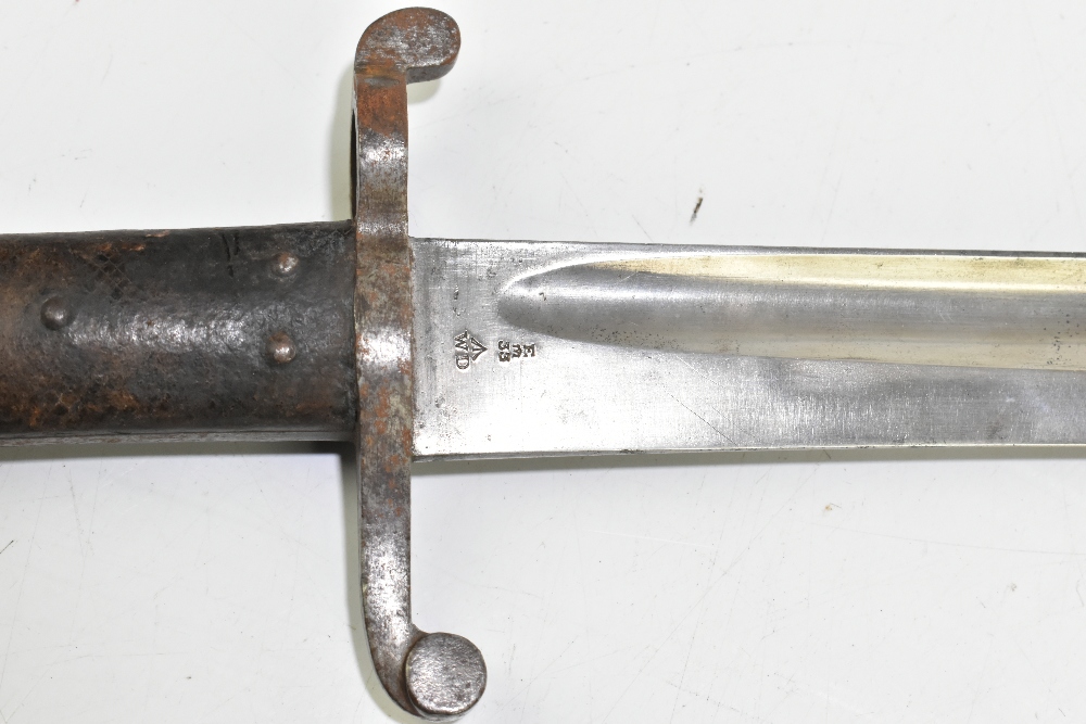 A late 19th century Chassepot-type military issue bayonet, the fullered blade with War Department - Image 3 of 8