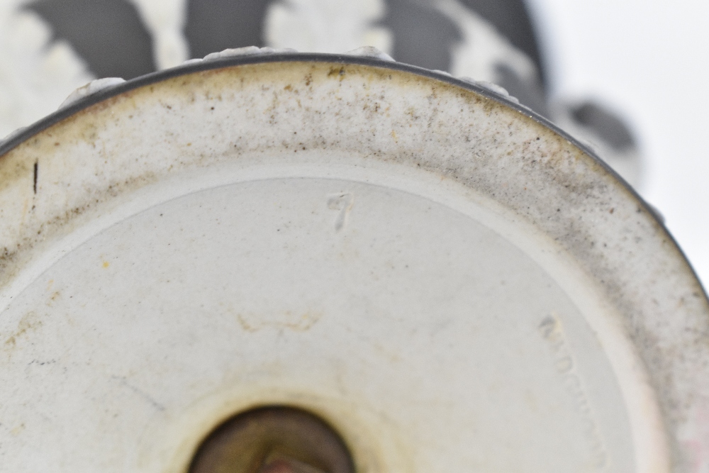 WEDGWOOD; a black and white jasper dip urn and cover relief decorated with Classical figures, with - Image 8 of 9