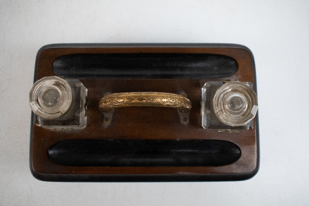 An early 19th century mahogany salt box, height 36cm, and an early 20th century walnut desk stand, - Image 2 of 10