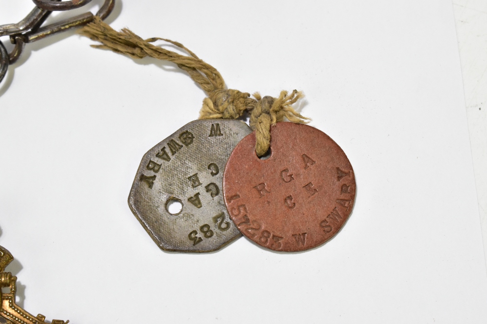 A WWI War and Victory medal duo, awarded to 157283 Gunner W. Swaby R.A., accompanying dog tags, - Image 2 of 10