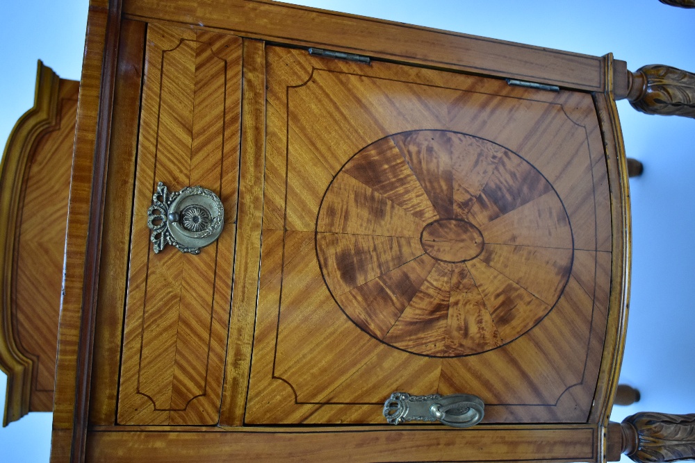 A pair of Edwardian Sheraton Revival painted satinwood bowfront bedside cabinets, with raised - Image 4 of 13