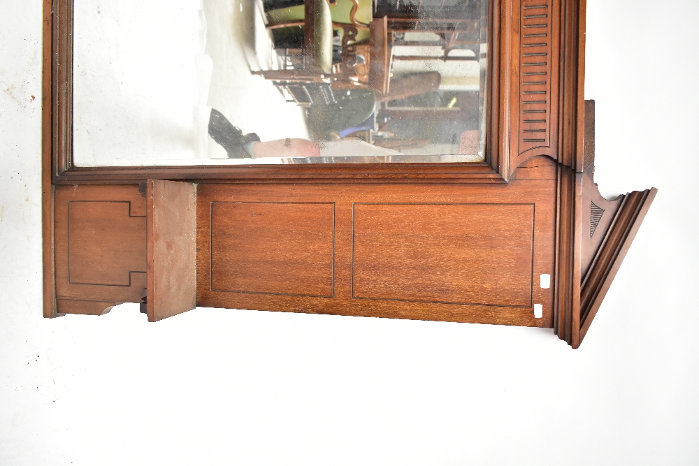 A late Victorian mahogany framed overmantel mirror, the central bevelled plate flanked by two - Image 3 of 4