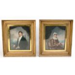 ENGLISH SCHOOL EARLY 19TH CENTURY; pair of pastels, portrait of a husband and wife, in verre