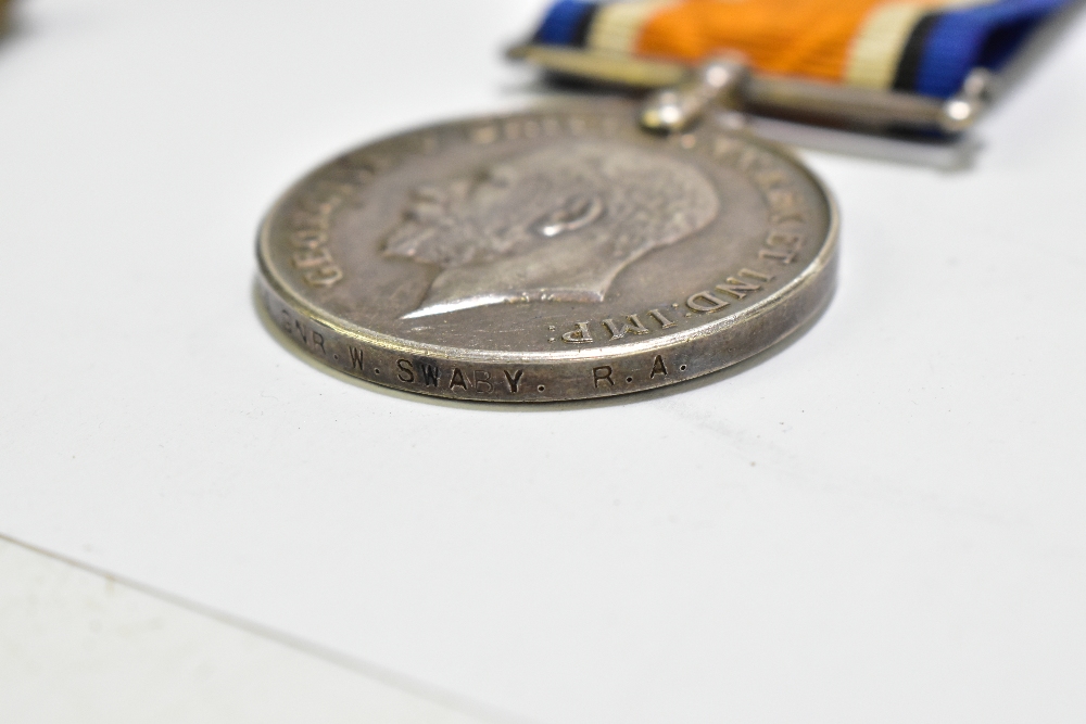 A WWI War and Victory medal duo, awarded to 157283 Gunner W. Swaby R.A., accompanying dog tags, - Image 10 of 10