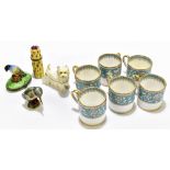 Six Crown Staffordshire 'Ellesmere' pattern coffee cans, decorated with turquoise enamels, with