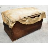 A stained pine blanket box of rectangular form, length 91cm (af).