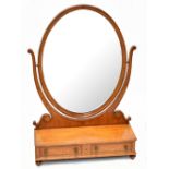 An Edwardian Sheraton revival inlaid satinwood dressing table mirror, the oval mirror with a