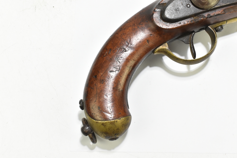 A 19th century Belgian flintlock pistol with 9.5" barrel, plain lock plate stamped '853' and - Image 3 of 12