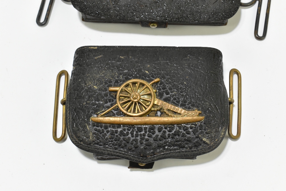 Two 19th century leather dispatch pouches, the first with later applied hallmarked silver Rifles - Image 2 of 4