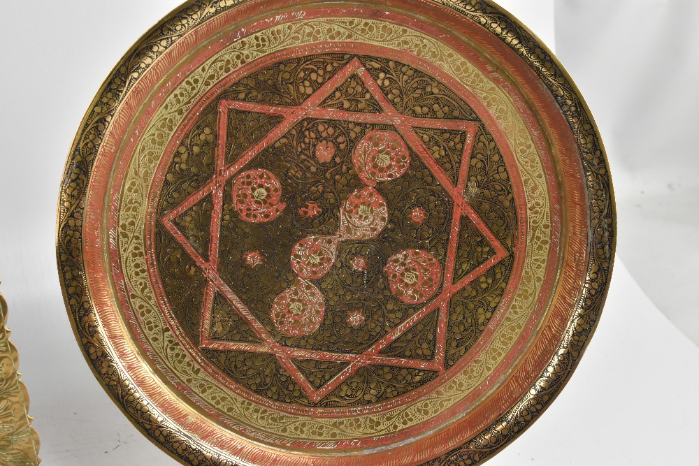 A mixed lot of assorted metalware including an Indian brass rectangular tray, Persian circular tray, - Image 3 of 3