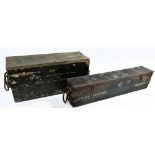 Two wooden ammunition boxes for Vickers machine guns, the larger with stenciled label 'chests .303 -