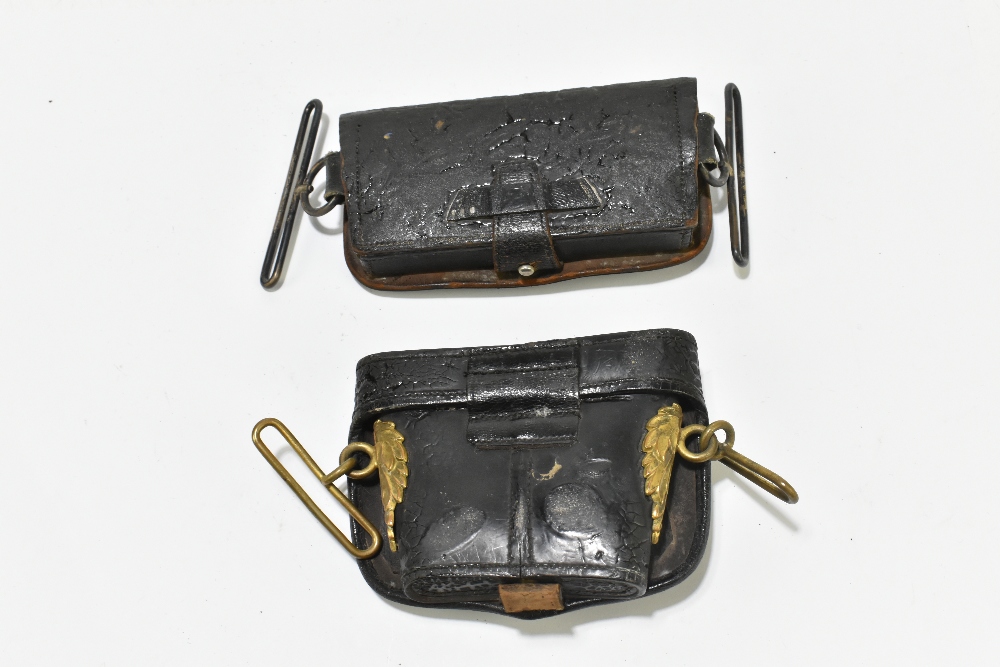 Two 19th century leather dispatch pouches, the first with later applied hallmarked silver Rifles - Image 4 of 4